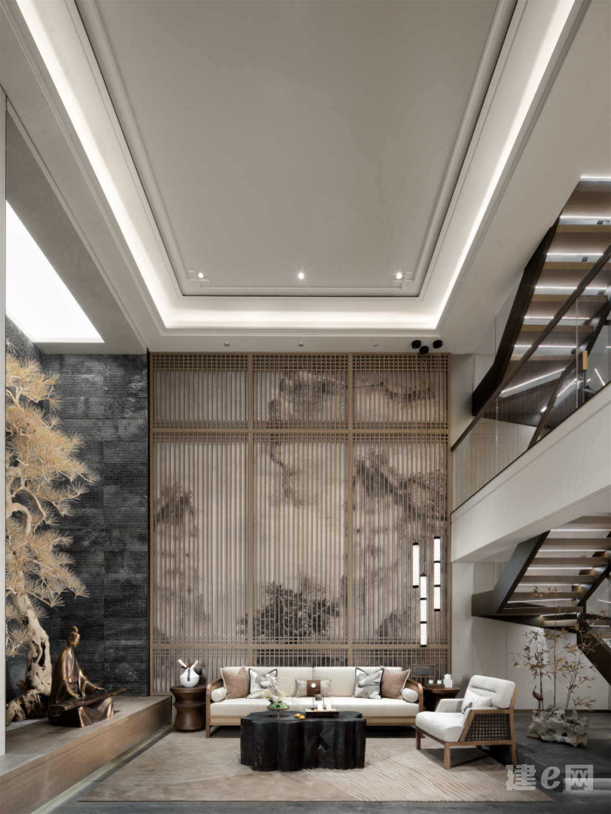 新中式风格-别墅客厅-建e网灵感图库